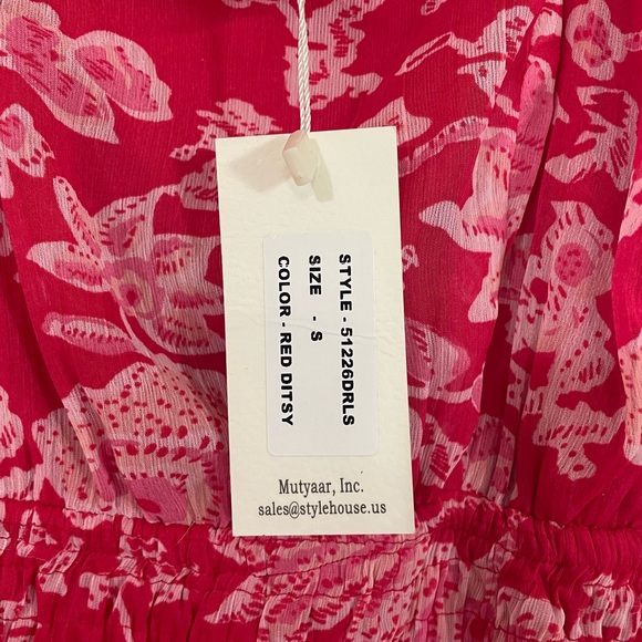 Sim & Sam Red Ditsy Floral Peasant Pullover Dress Valentine’s Day Small - Picture 2 of 8